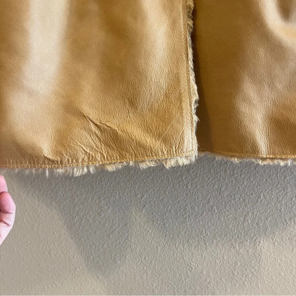 Kenneth Cole Reaction Tan Leather Jacket with Faux Fur Trim - Picture 12 of 15